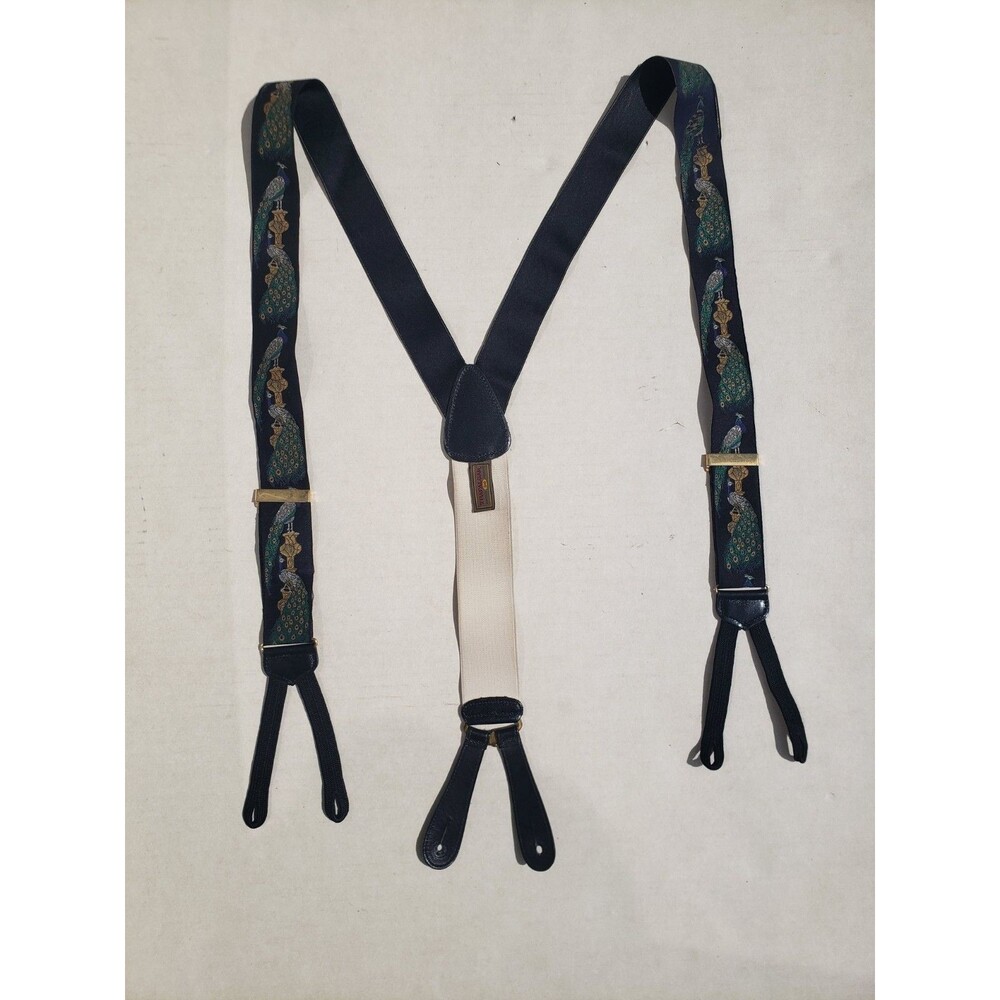 Trafalgar VG authentic black peacock urn feathers silk leather braces suspenders - Picture 9 of 16